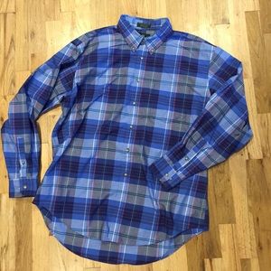 Nordstrom Blue Plaid Men's Dress Shirt Green Label